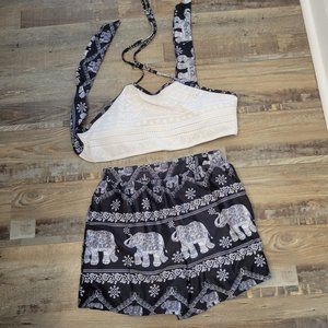 SHEIN Black and White Elephant Print Swim Set
